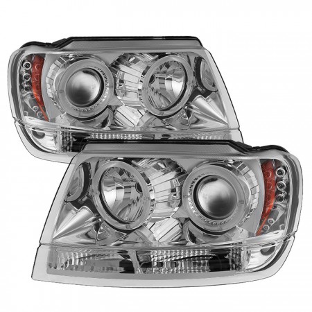 Ксеноновые фары, Spyder Auto, для Jeep Grand Cherokee 99-04, LED Halo, (Chrome)